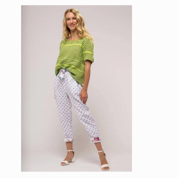Linen Luv Polka Dot Linen Pants Lagenlook Artsy Mint Green - Picture 3 of 8